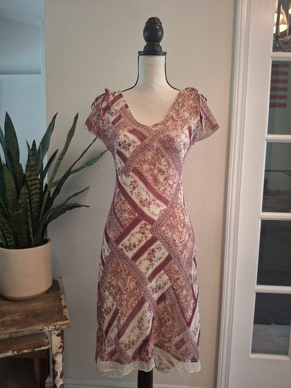 Vintage CDC Dusty Rose Floral Patchwork Midi Dress